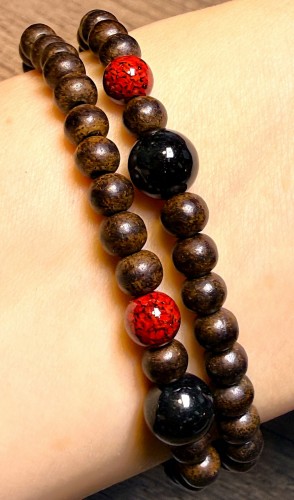 墨翠配原礦硃砂雙圈